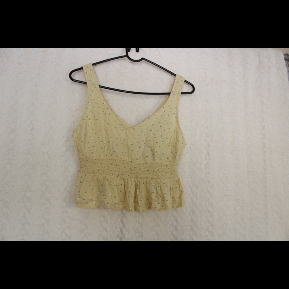 Yellow Womens Top Floral Hollister V Neck Crop Tank Top Small